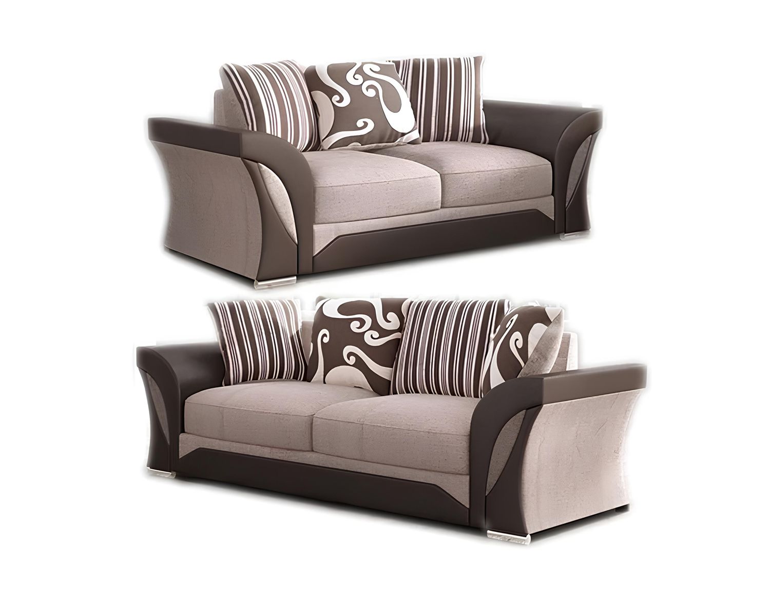 Shannon Chenille Sofa – 2 or 3 Seater – Snake-Pattern Fabric with Scatter Cushions – Black/Grey or Brown/Beige