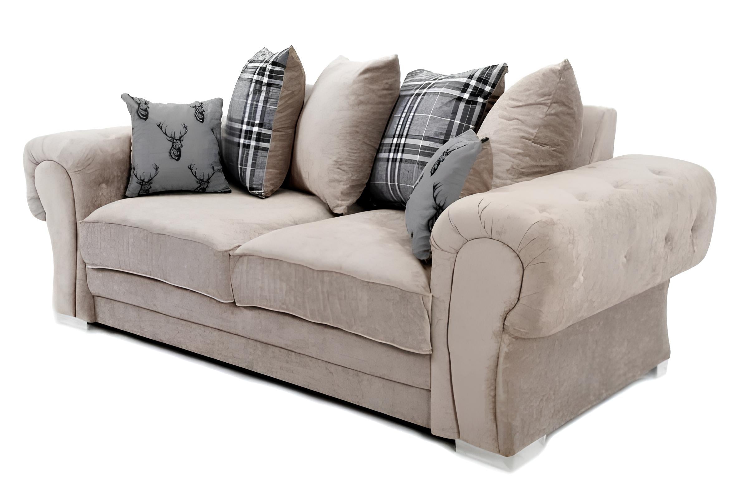 Verona Chenille Corner Sofa – Scroll Arm Tufted Design – 2, 3, or Corner Seater – Chrome Legs