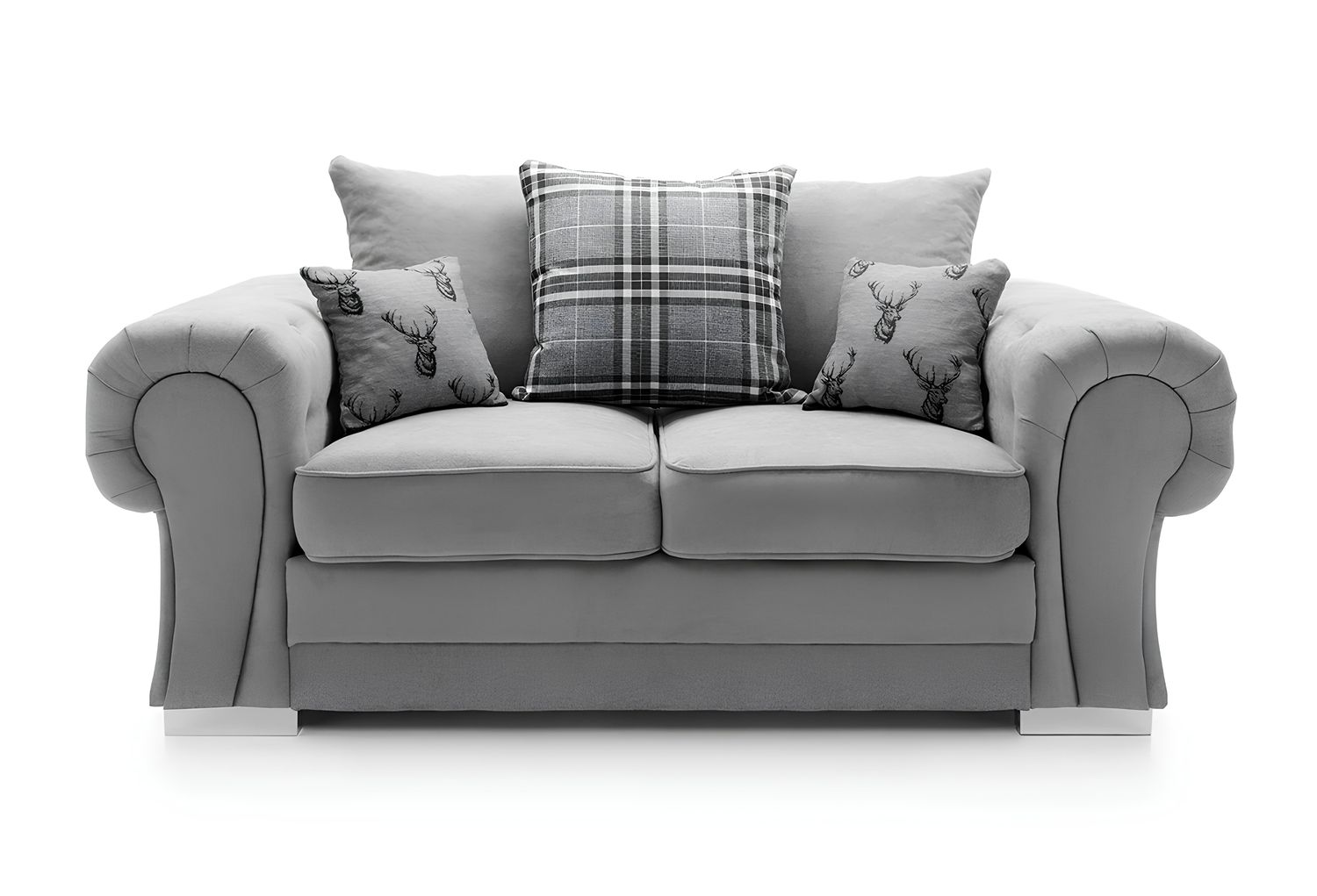 Verona Chenille Corner Sofa – Scroll Arm Tufted Design – 2, 3, or Corner Seater – Chrome Legs