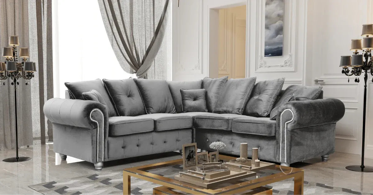 Ashwin Plush Velvet Sofa – Corner, 2-Seater, or 3-Seater – Thick Foam Seating & Scatter Cushions – Multiple Colours
