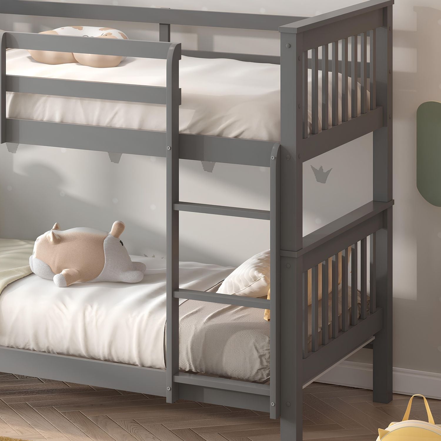 Lily Wooden Bunk Bed with Pull-Out Trundle – Solid Pine Space-Saving Frame – Kids Bedroom Furniture