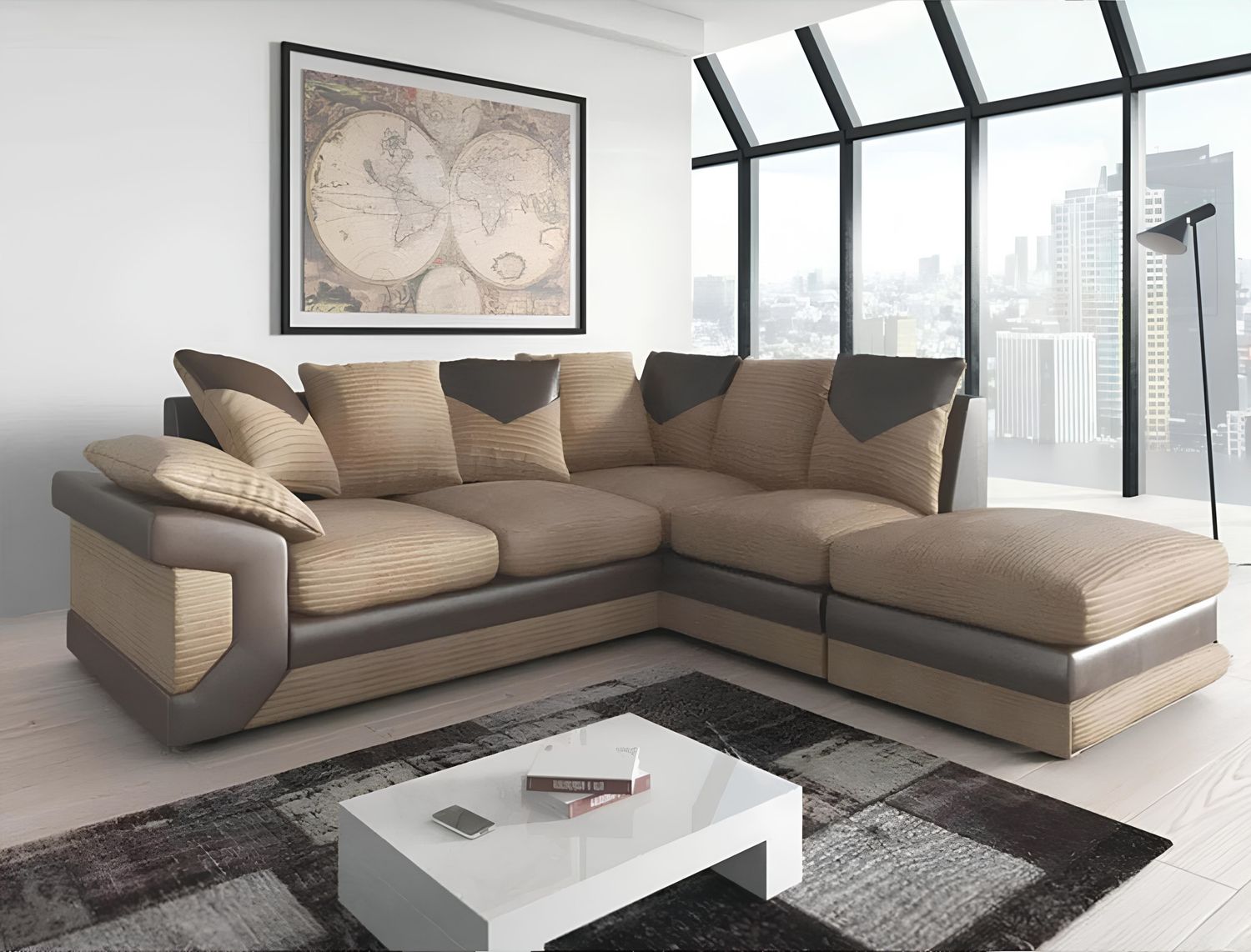 Dino Cord Fabric Corner Sofa with Footstool – 2, 3 Seater or Corner – Soft Corduroy Upholstery – Extra Bed Option