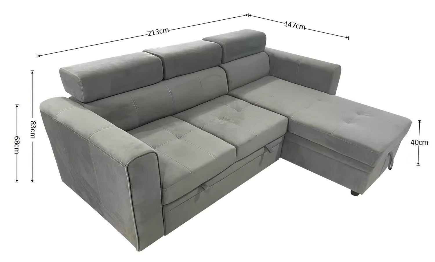 Luca Velvet Corner Sofa Bed with Storage – Universal Side – Pull-Out Double Sleeper with Solid Wood Frame