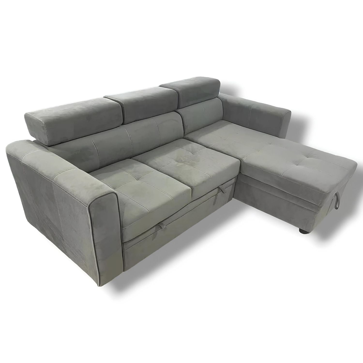Luca Velvet Corner Sofa Bed with Storage – Universal Side – Pull-Out Double Sleeper with Solid Wood Frame
