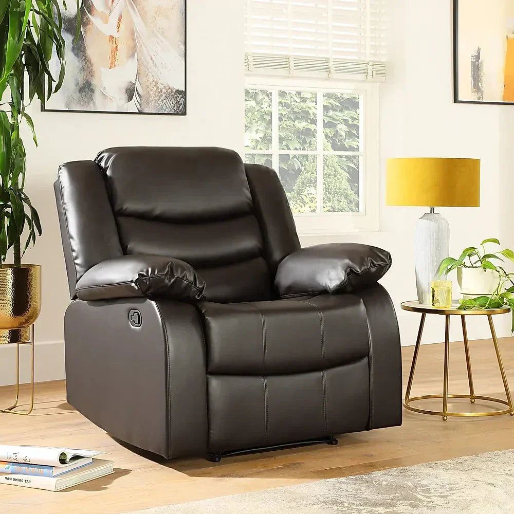Roma Recliner Sofa Set in Air Leather – 3+2+1 Seater with Cup Holders – Black or Brown