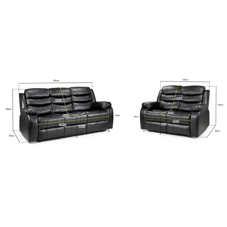 Roma Recliner Sofa Set in Air Leather – 3+2+1 Seater with Cup Holders – Black or Brown