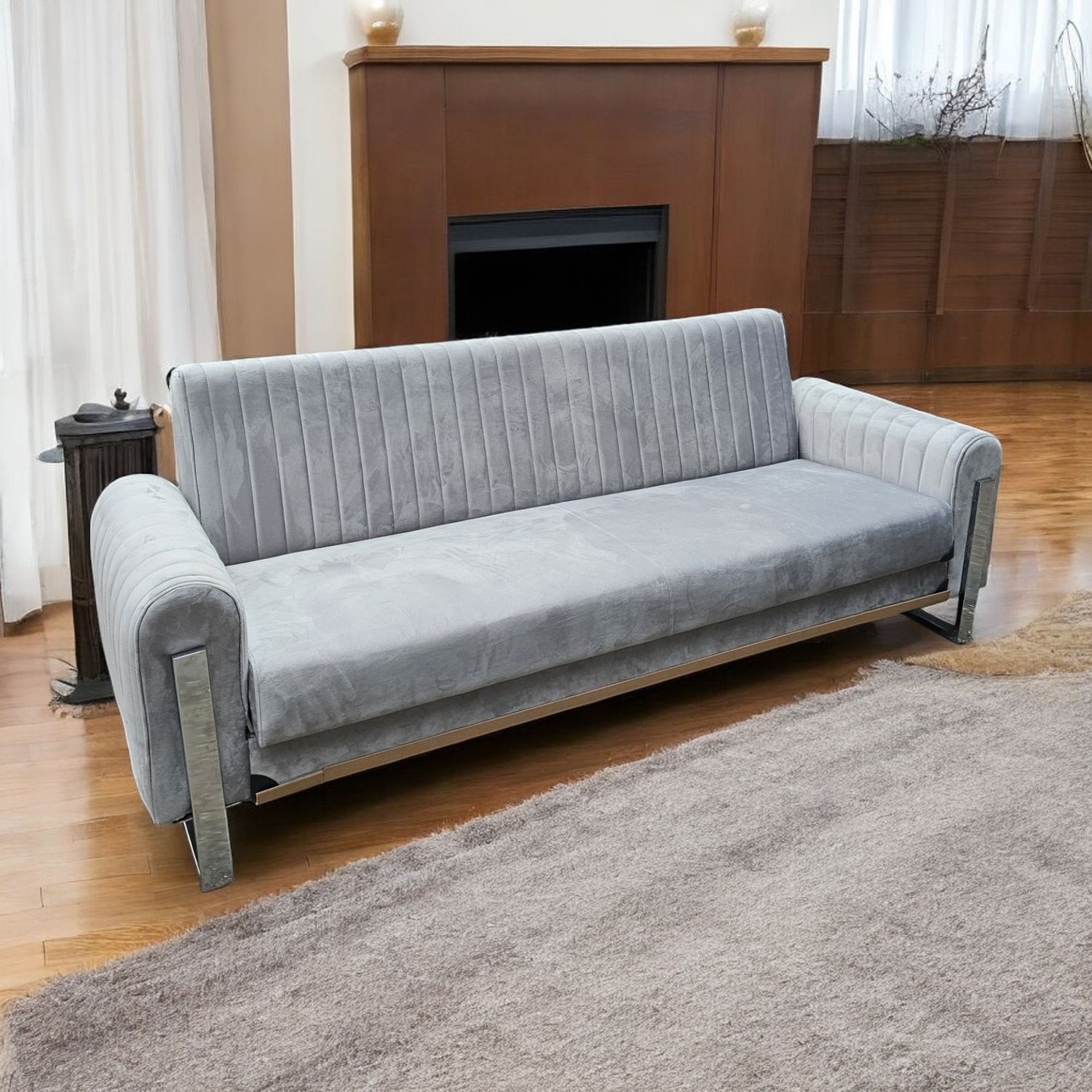 Houston 3-Seater Sofa Bed with Storage – Foam Cushion Click-Clack Sofa with 2 Cushions –