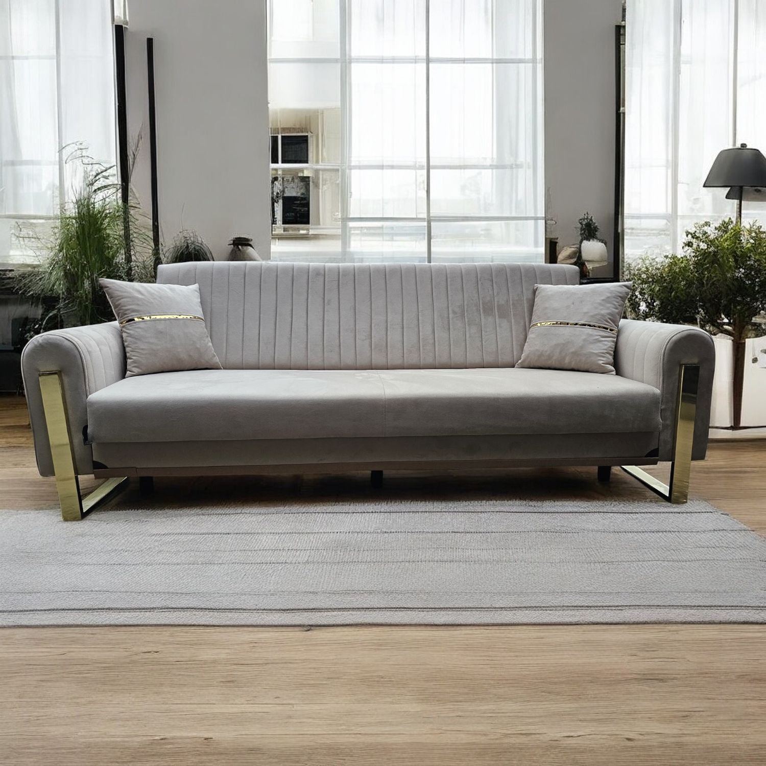 Houston 3-Seater Sofa Bed with Storage – Foam Cushion Click-Clack Sofa with 2 Cushions –