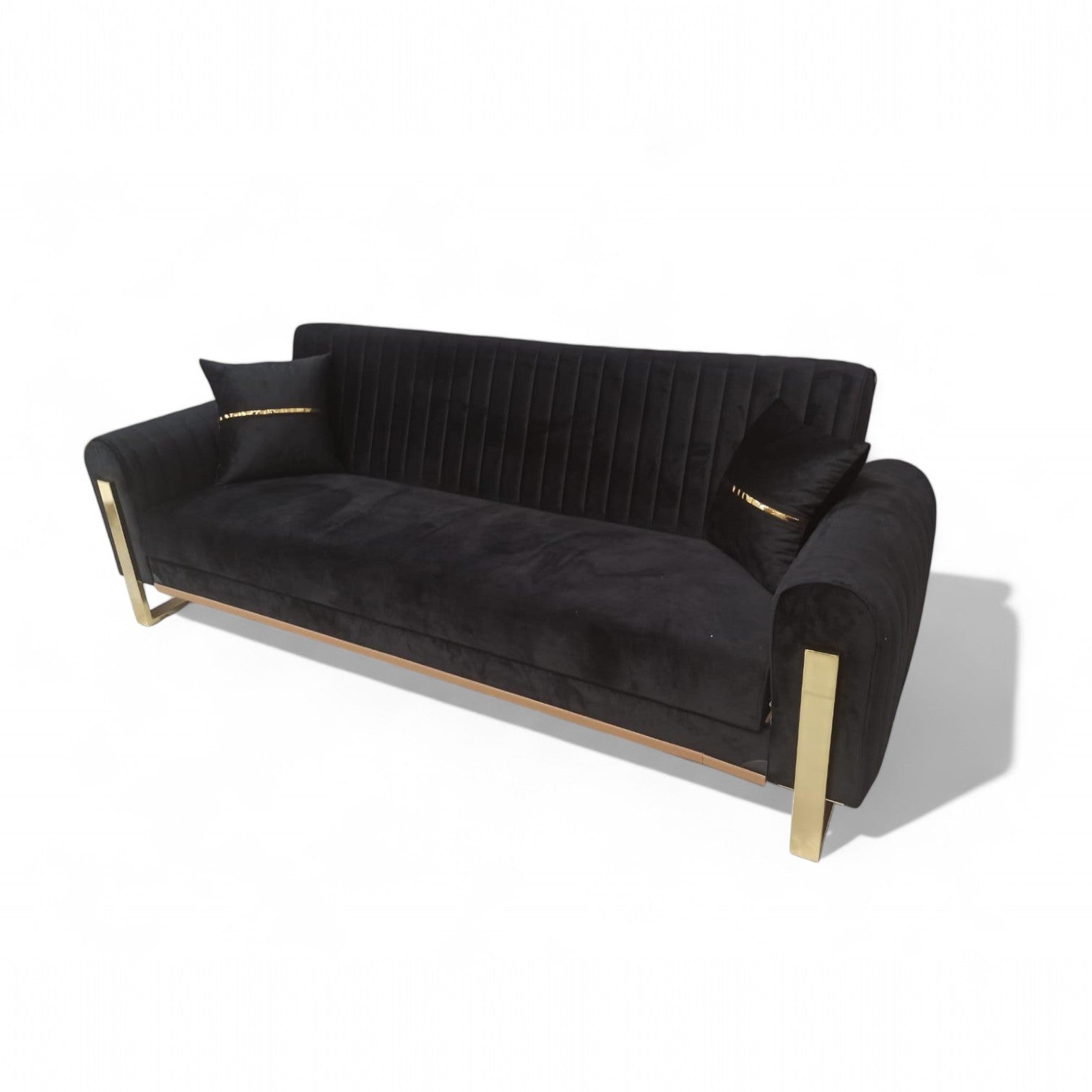 Houston 3-Seater Sofa Bed with Storage – Foam Cushion Click-Clack Sofa with 2 Cushions –