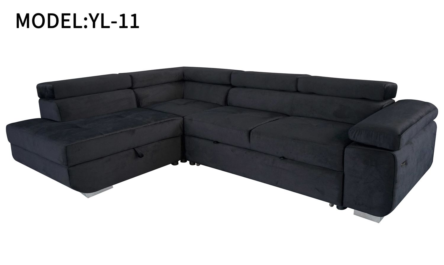 ARTIC Corner Sofa Bed with Storage & USB Charging – Pull-Out Double Bed with Adjustable Headrests – Left or Right-Hand Facing