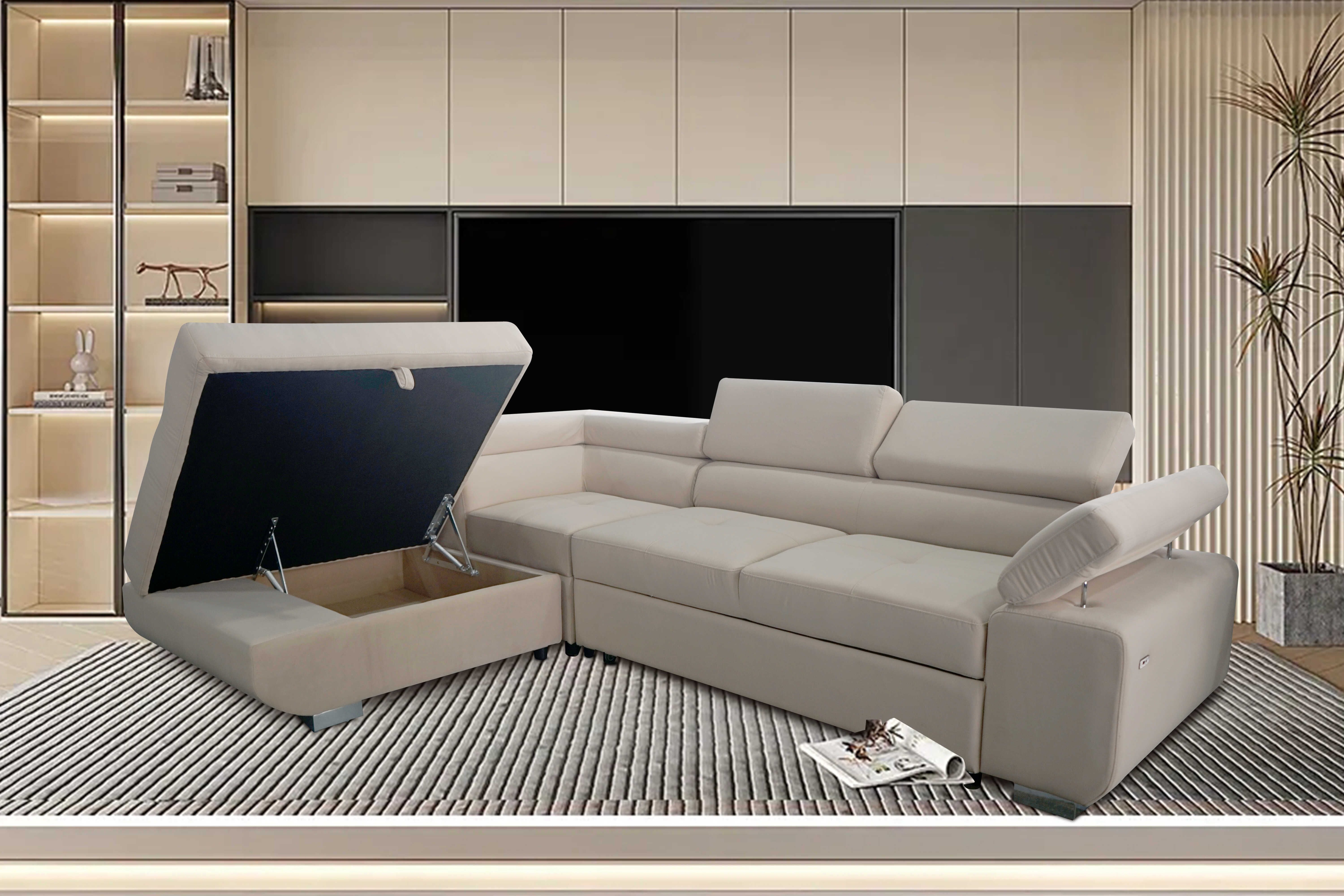 ARTIC Corner Sofa Bed with Storage & USB Charging – Pull-Out Double Bed with Adjustable Headrests – Left or Right-Hand Facing