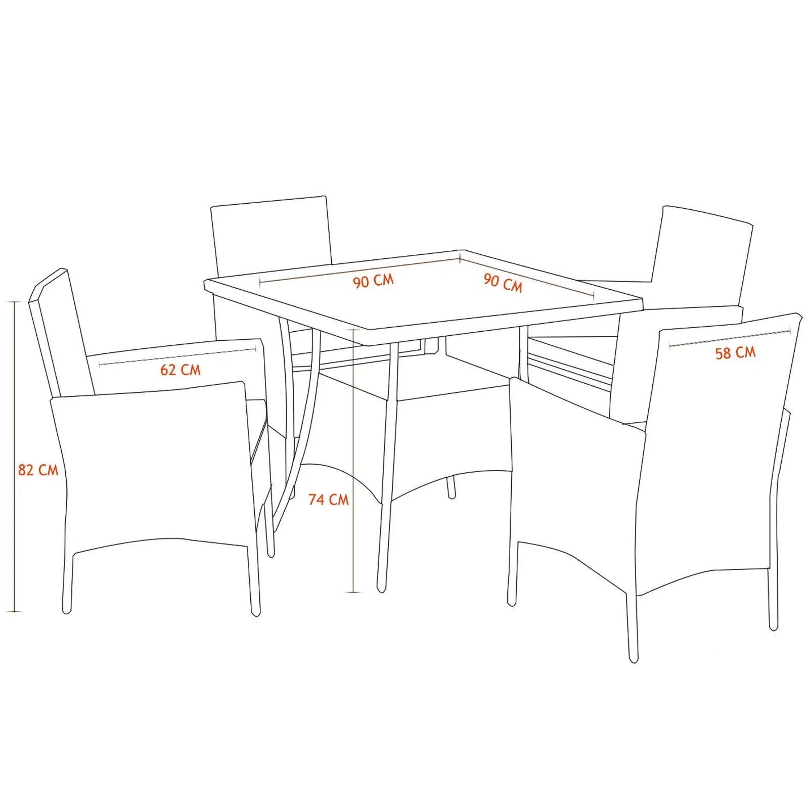 5-Piece Rattan Patio Dining Set – Brown Wicker Chairs & Glass-Top Table – Outdoor Garden Furniture for 4
