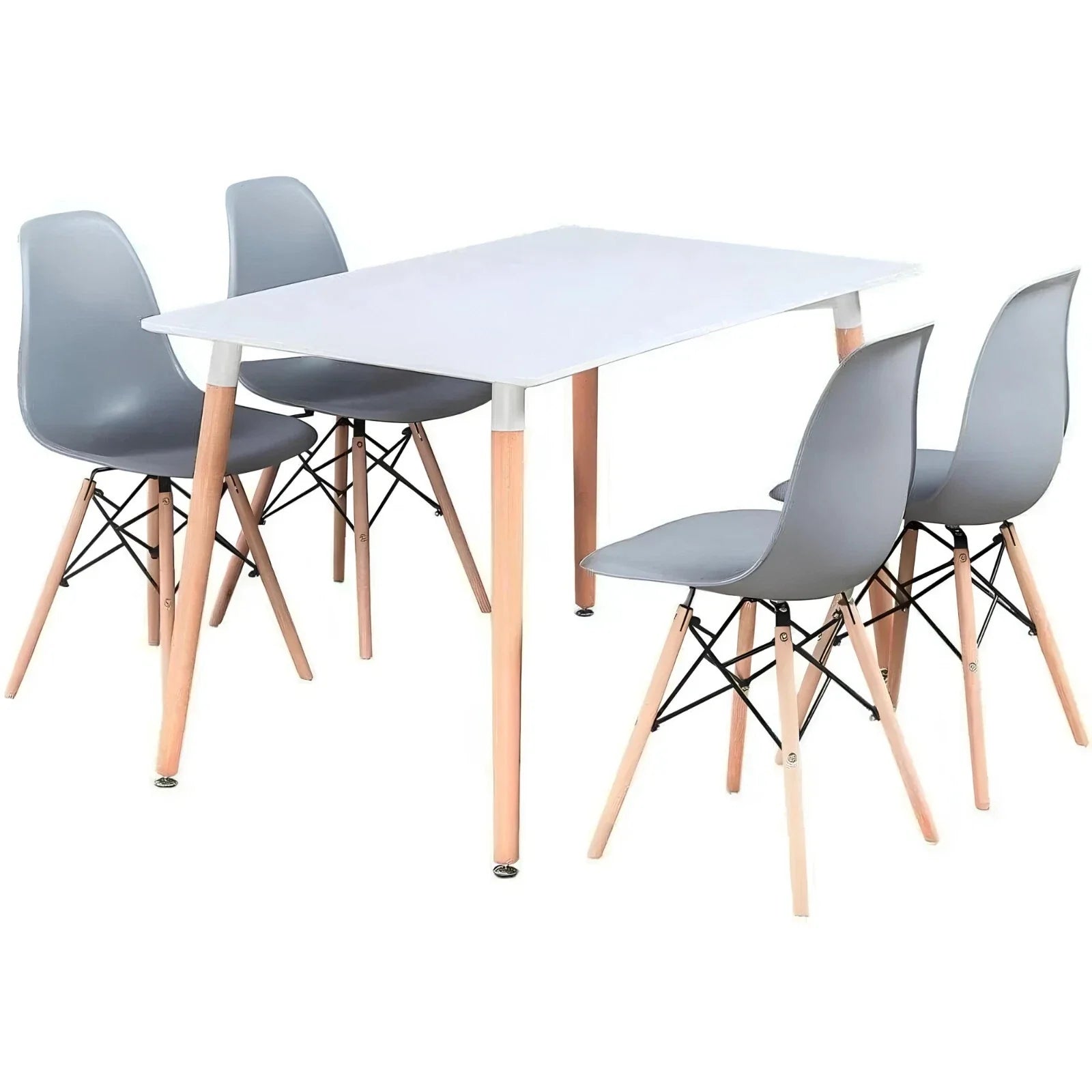 Modern 5-Piece Dining Table and Chairs Set – White Table with Wooden Legs – Seats 4 – Multiple Chair Colours